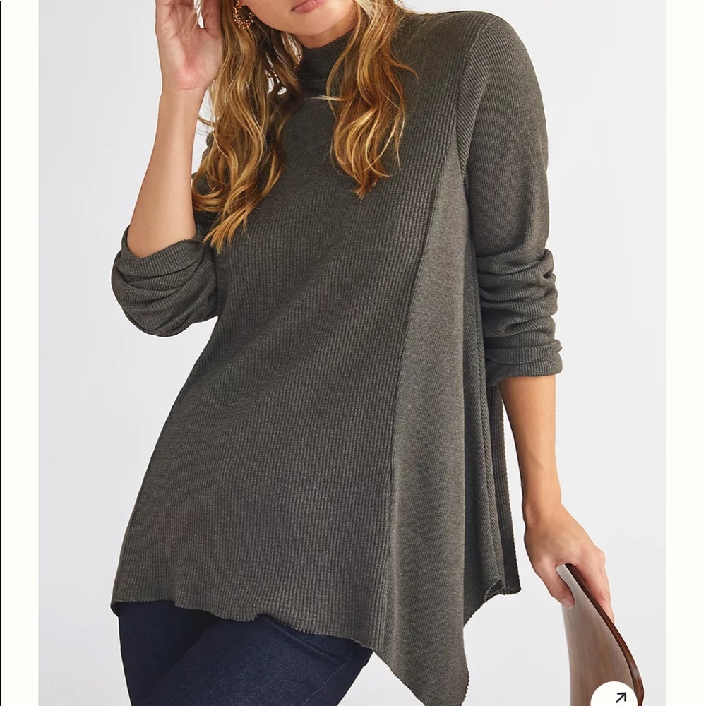 Anthro T.la Ribbed Gray/Olive Thermal Tunic Tutleneck Top
